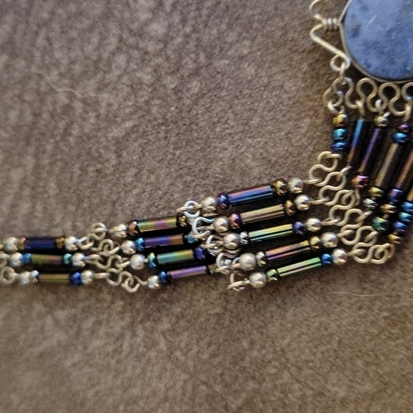 HANDMADE Sodalite Holographic Glass Beaded Esclavage Peruvian Necklace - Picture 3 of 7